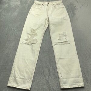 SLVRLAKE Straight Leg Jeans Womens 27 Cream Premium Denim Stretch Distressed